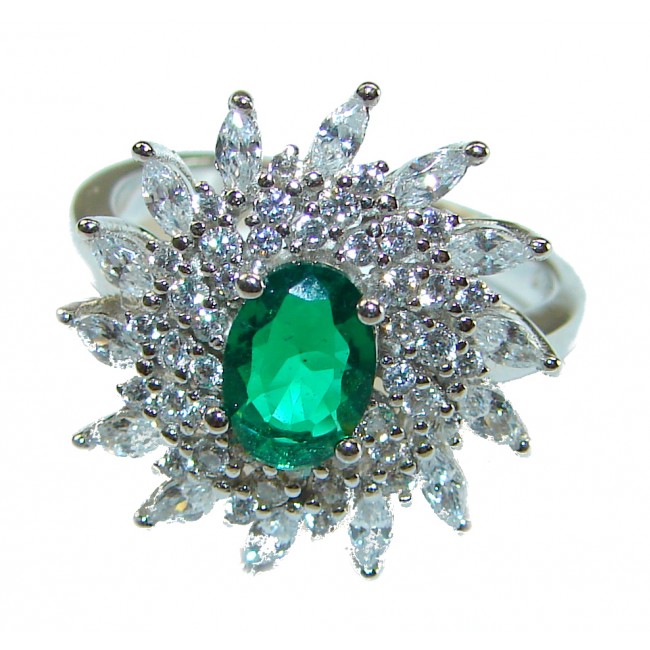 Fancy Emerald .925 Sterling Silver handmade Ring size 5 3/4
