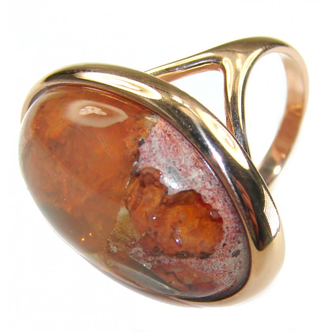 Natural Mexican Fire Opal 14K Rose Gold over .925 Sterling Silver handmade ring size 6 1/2