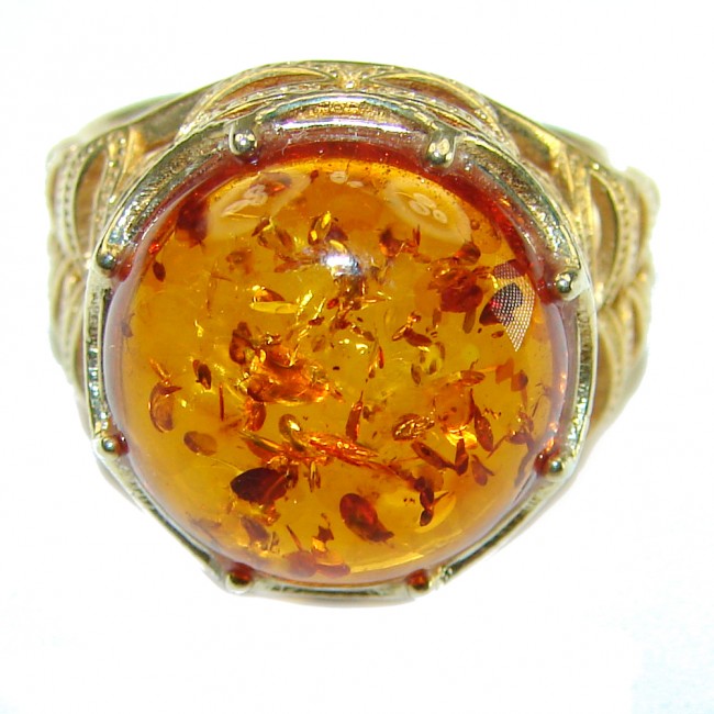 Authentic Baltic Amber 14K Gold over .925 Sterling Silver handcrafted ring; s. 8