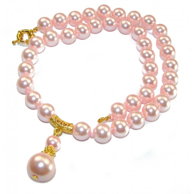 Spectacular Creamy Pink Pearl 10K Gold over .925 Sterling Silver handmade Necklace