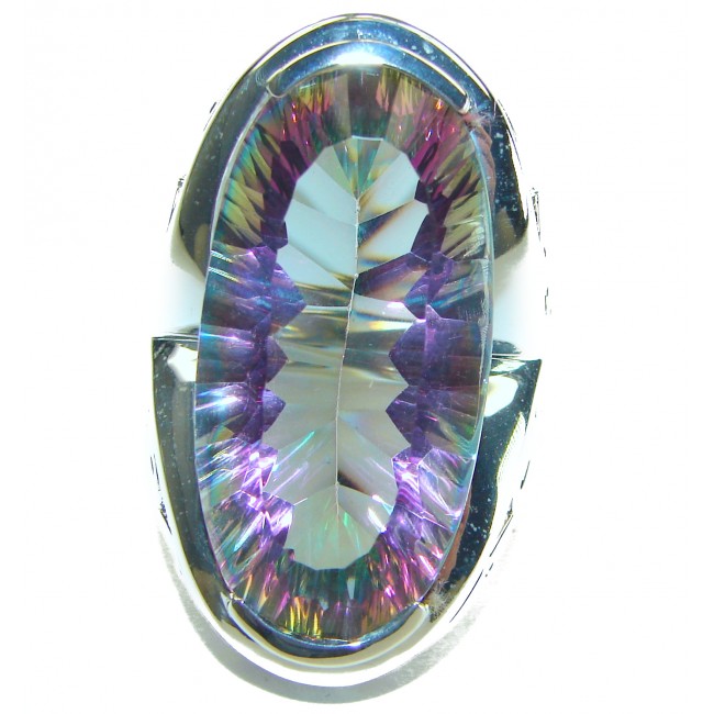 Massive Mystic Topaz .925 Sterling Silver handcrafted Large ring size 8 1/2