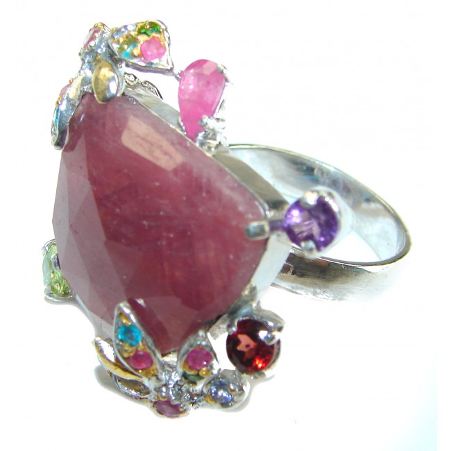Red Rose natural Ruby .925 Sterling Silver handmade Ring size 7 1/4