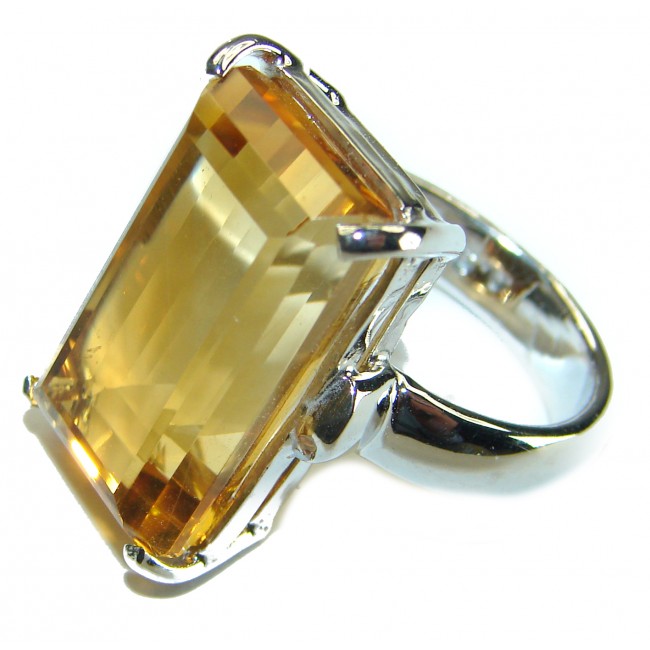 38.9 carat Baquette cut Spectacular Golden Topaz .925 Sterling Silver handcrafted ring size 8