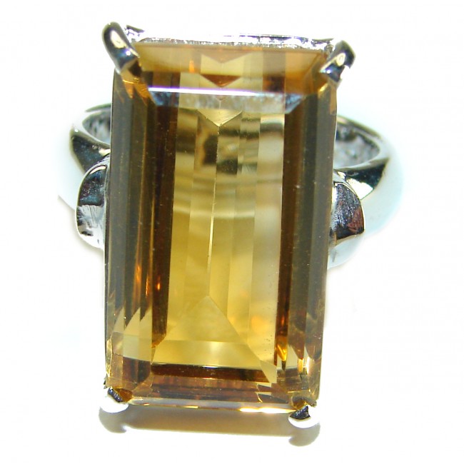 38.9 carat Baquette cut Spectacular Golden Topaz .925 Sterling Silver handcrafted ring size 8