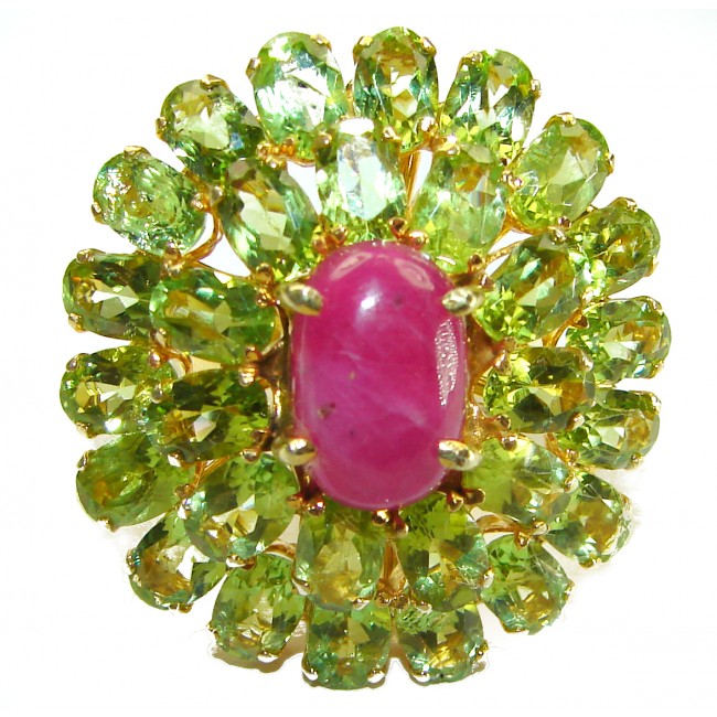 Pure Happiness Ruby Peridot 14K Gold over .925 Sterling Silver handmade Ring size 6 3/4