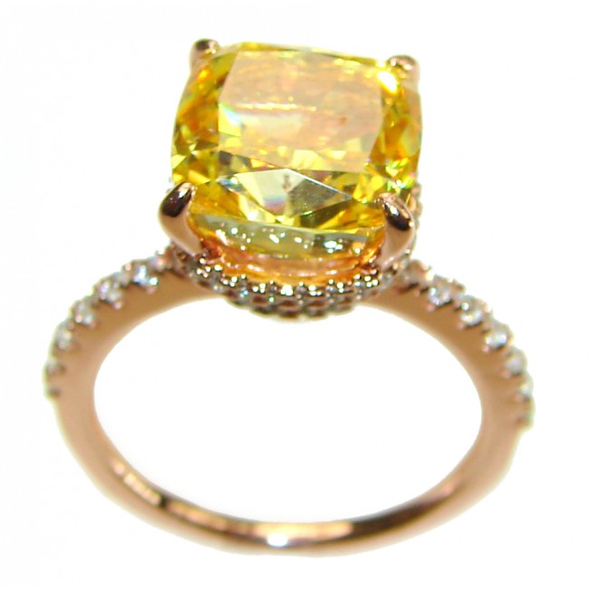 10.5 carat Priness cut Yellow Sapphire 14K Gold over .925 Sterling Silver handcrafted ring; s. 7