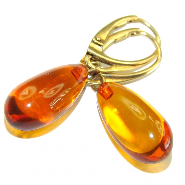 Perfect Baltic Amber 14K Gold over .925 Sterling Silver earrings