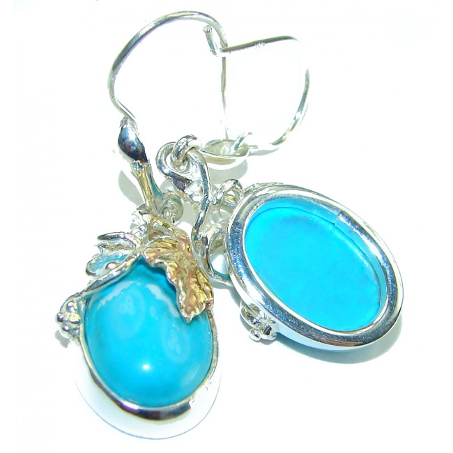 Blue Turquoise 2 tones .925 Sterling Silver earrings