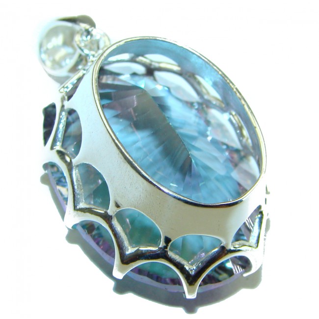 48.2 carat oval cut Mystic Aurora Topaz .925 Sterling Silver handcrafted Pendant
