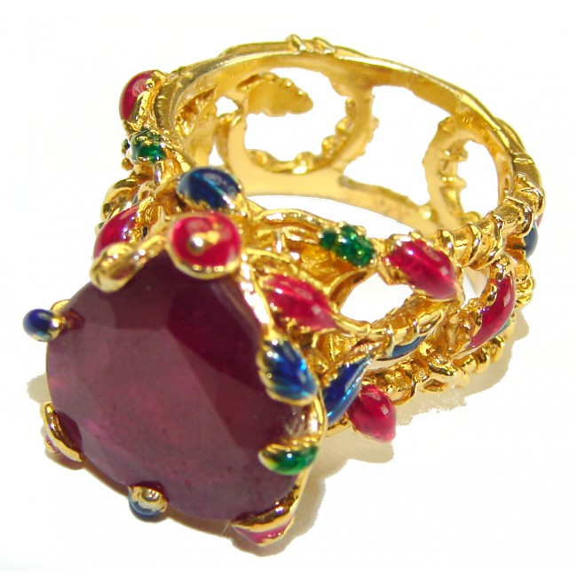 Spectacular Precious Heart Ruby 14K Gold over .925 Sterling Silver handmade ring size 6 3/4
