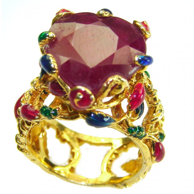 Spectacular Precious Heart Ruby 14K Gold over .925 Sterling Silver handmade ring size 6 3/4