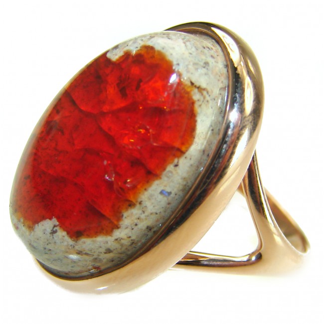 Natural Mexican Fire Opal 14K Rose Gold over .925 Sterling Silver handmade ring size 6 1/4