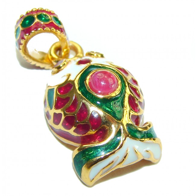Cute Fish Natural Ruby Enamel 14K Gold over .925 Sterling Silver Pendant