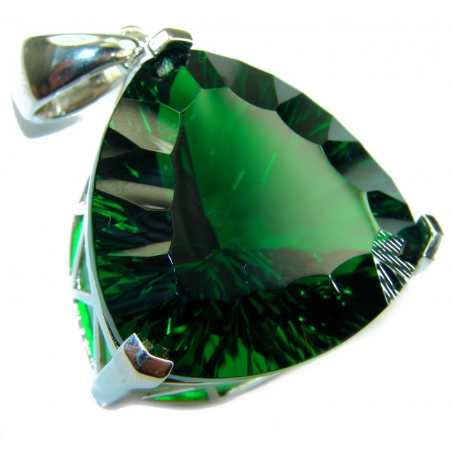 75.5 carat Trillion Cut Perfect Volcanic Helenite .925 Sterling Silver handcrafted Pendant