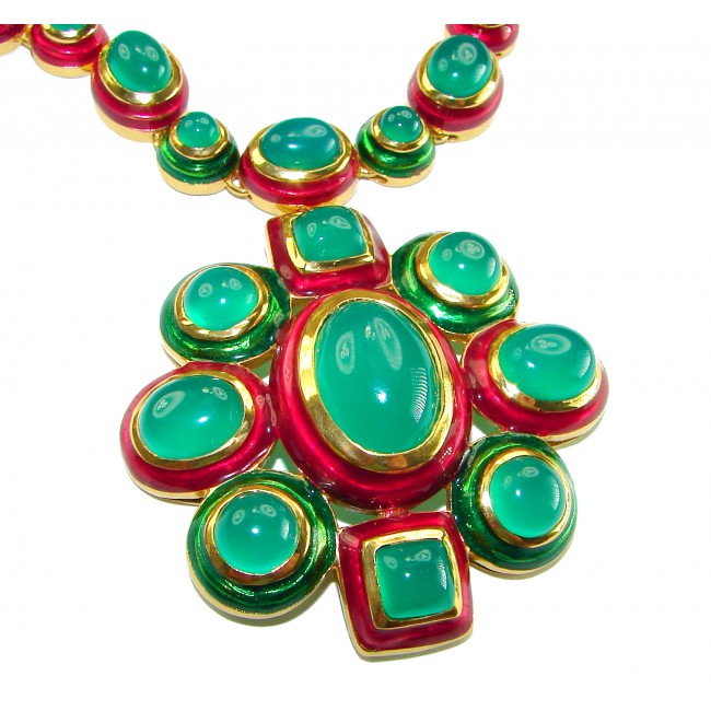 Authentic 155.8 carat Jade red Enamel .925 Sterling Silver dipped in real 18K Gold over handcrafted necklace