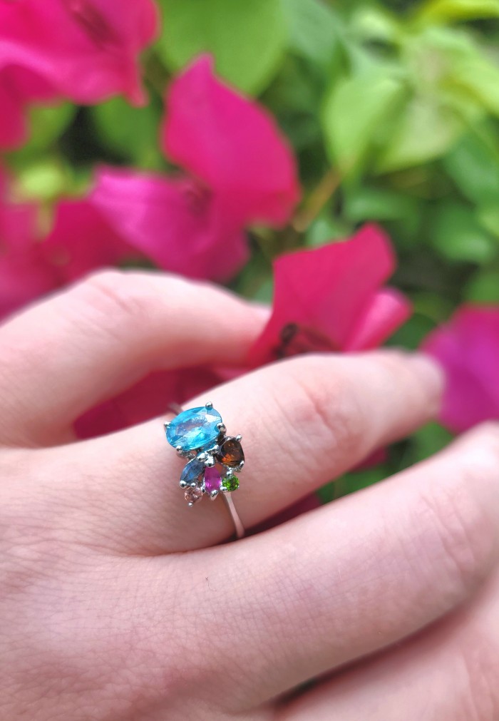 Sky 1.5 carat Fancy Swiss Blue Topaz .925 Sterling Silver handmade Ring size 9 - photo 1