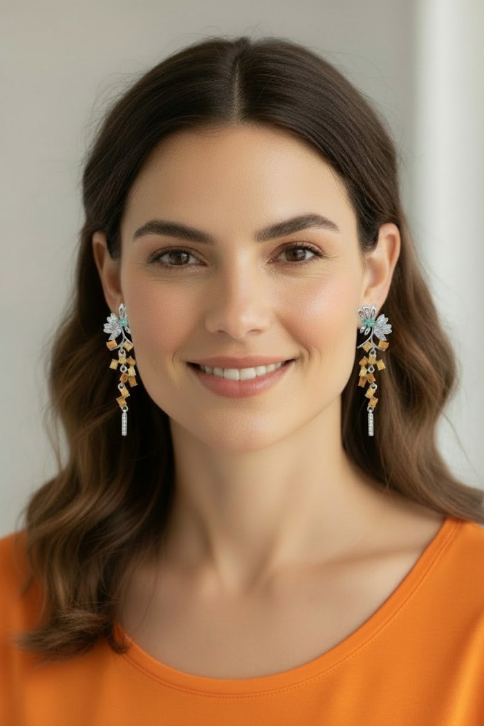 Valentina 5.9 carat Natural Orange Opal rhodium over .925 Sterling Silver handcrafted earrings - photo 1