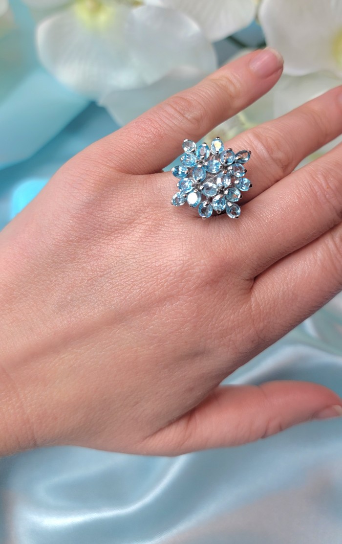 Atlantica 10.5 carat Swiss Blue Topaz .925 Sterling Silver Handcrafted Ring size 7 1/4 - photo 1