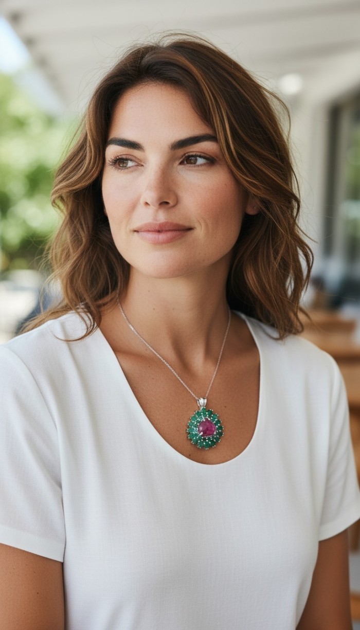 Rose Garden - authentic 22.5 carat Ruby Emerald rhodium over .925 Sterling Silver handcrafted Pendant - photo 1