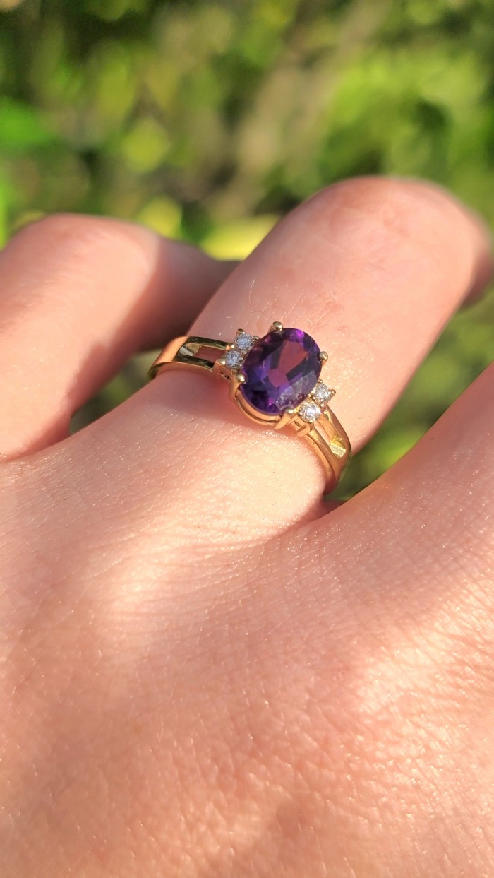 Real Gold 1.8 carat AUTHENTIC Amethyst 585 stamped Real Gold Ring size 7 - photo 1