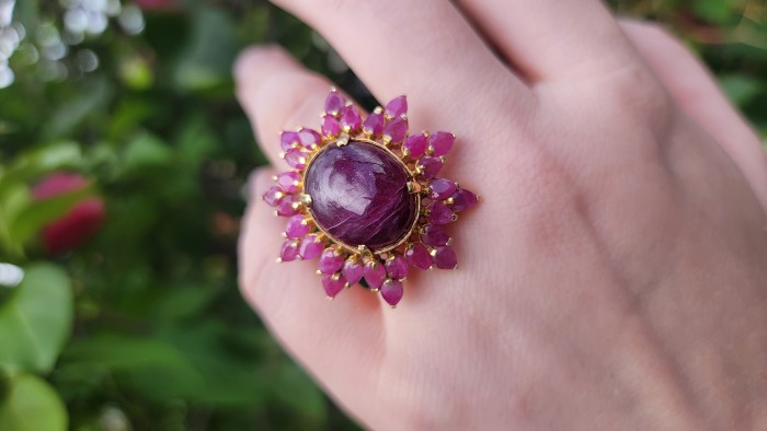 Born to Glam authentic 28.5 carat Kasmir Ruby 18K Gold over .925 Silver handcrafted Eternity Ring s. 7 - photo 1