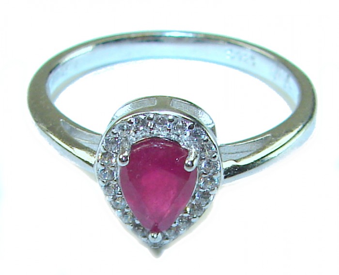 1.8 carat Authentic Ruby .925 Sterling Silver Handcrafted Ring size 7 1/4 - Close-up of ruby ring with diamonds set in .925 sterling silver.