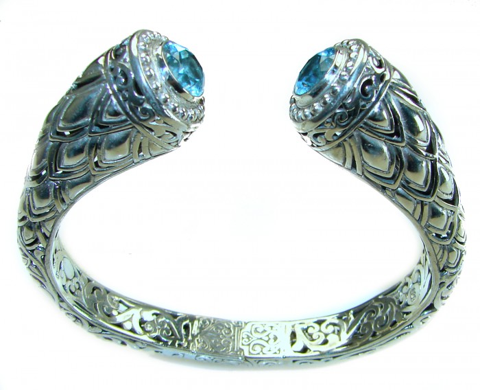 Bali Legacy 49.5 grams authentic 8.9 carat Swiss Blue topaz Floral Bracelet in .925 Sterling Silver handcrafted bracelet - photo 3