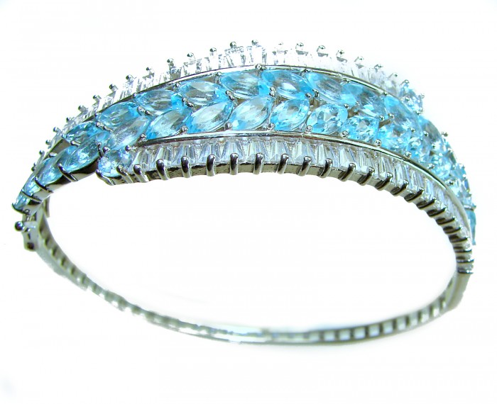 Pacifica - One of the kind - 45.2 carat Swiss Blue Topaz .925 Sterling Silver handmade Bracelet - Side view of "Pacifica" bracelet with Swiss Blue Topaz gems.