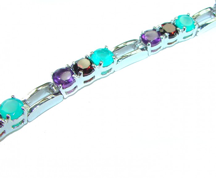Great Masterpiece 23.5 carat genuine Apatite Amethyst Garnet .925 Sterling Silver handmade Statement Bracelet - photo 1