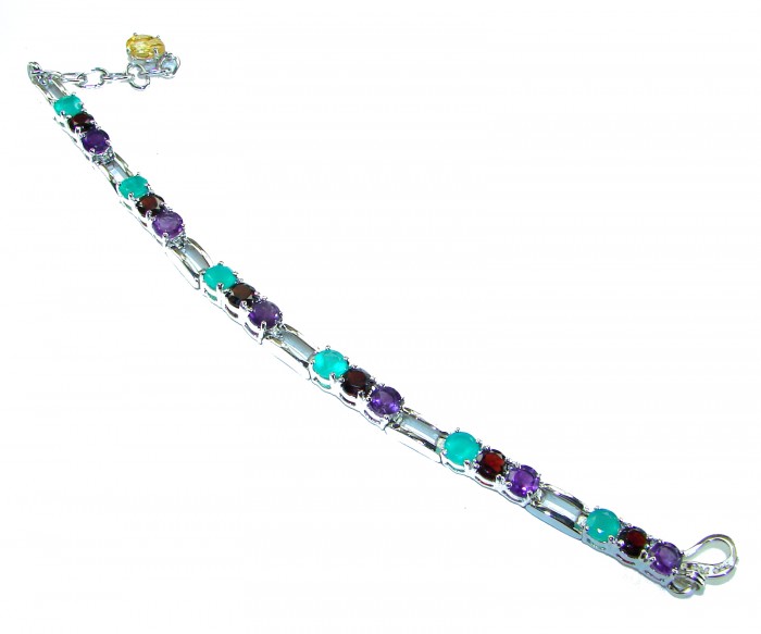 Great Masterpiece 23.5 carat genuine Apatite Amethyst Garnet .925 Sterling Silver handmade Statement Bracelet - photo 2