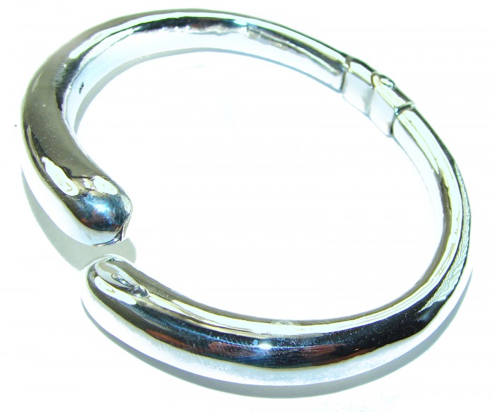 Fancy .925 Sterling Silver handcrafted Statement Italy made Bracelet / Cuff - Close-up of sterling silver statement bracelet, side view