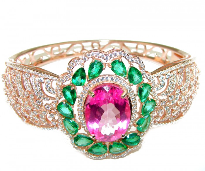 Chunky Luxury Pink Rainbow Topaz 14K Rose Gold over .925 Sterling Silver handmade Cuff/Bracelet - photo 1