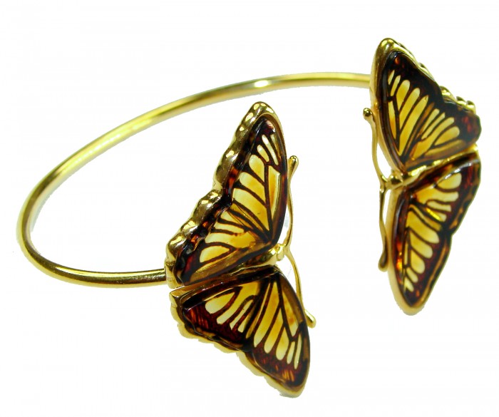 Golden Butterfly Genuine Baltic Amber 14K Gold over .925 Sterling Silver handamde Bracelet - photo 3