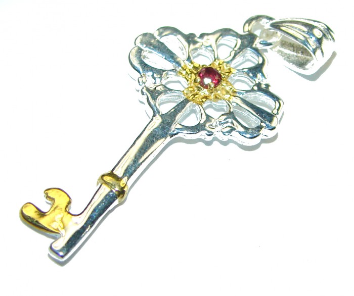 Special Magic Key Garnet 2 tones .925 Sterling Silver Pendant - photo 2