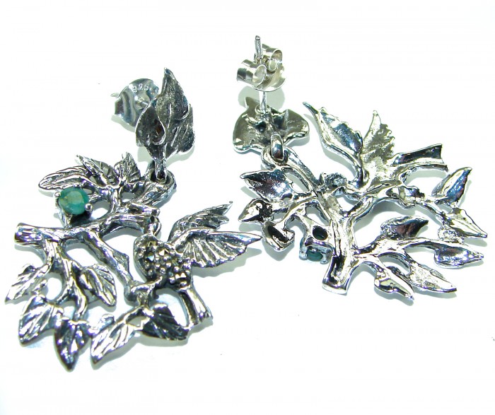 Wild Jungle Emerald Marcasite .925 Sterling Silver handcrafted .925 Sterling Silver earrings - photo 1