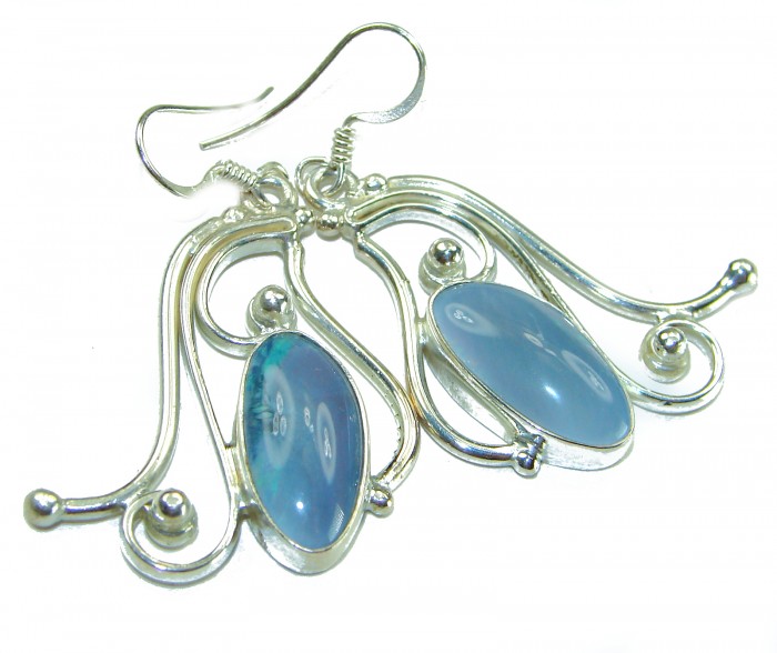 25.8 carat Australian Doublet Opal .925 Sterling Silver handcrafted earrings - Close-up of Australian Doublet Opal earrings in sterling silver.