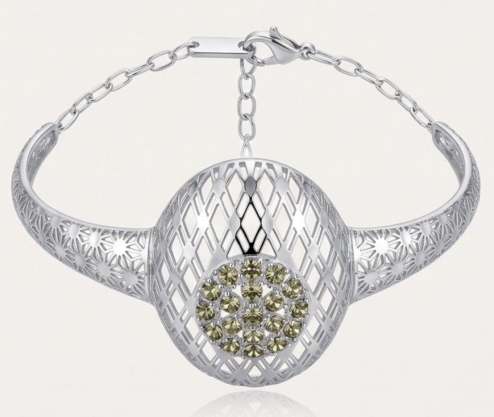 Casablanca - authentic 2.2 carat Morganite Peridot .925 Sterling Silver Bracelet - Front view of Casablanca bracelet with Morganite Peridot stones