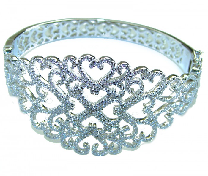 A Million Stars 28.8 carat White Sapphire .925 Sterling Silver Statement Bracelet / Cuff - Intricate side view of A Million Stars white sapphire bracelet.