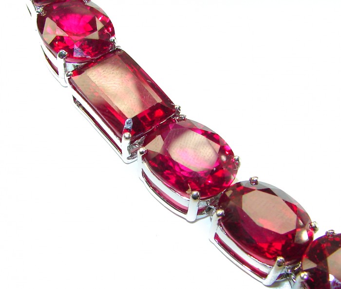 Bella Rosa - Magnificent 235.3 carat Red Ruby .925 Sterling Silver handcrafted Heavy Bracelet - Close-up of Bella Rosa red ruby bracelet in sterling silver.
