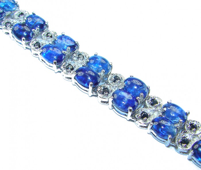 Real Gift of Nature 55.5 carat African Kyanite .928 Sterling Silver handcrafted Bracelet - Close-up of African Kyanite bracelet in .928 sterling silver setting