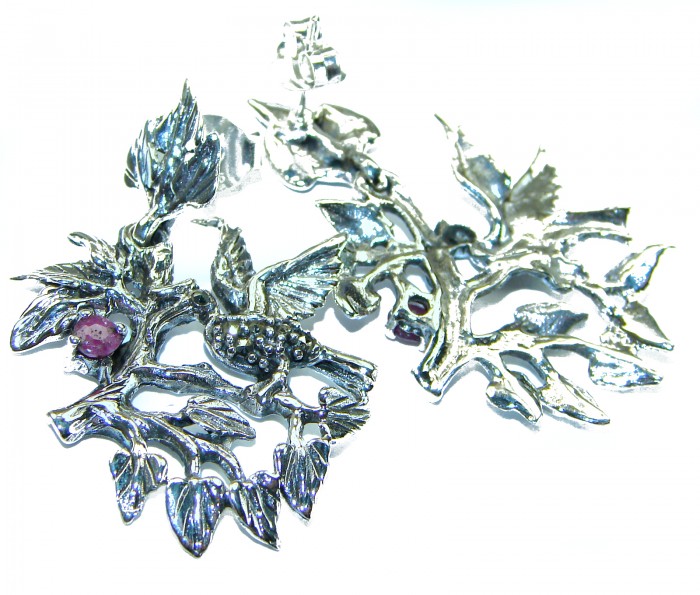 Wild Jangle Large authentic Ruby Marcasitre .925 Sterling Silver handcrafted Statement Earrings - photo 1