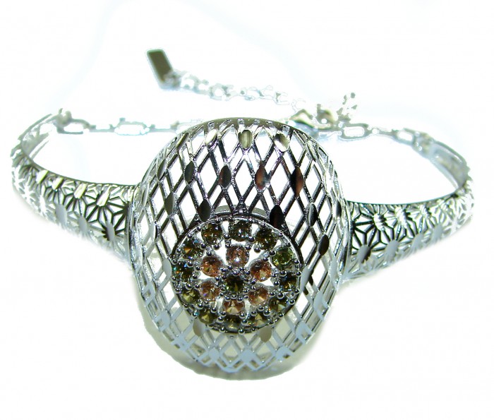 Aphrodite - Solid 4.5 multicolor Sapphire .925 Sterling Silver handcrafted Bracelet - Bracelet with multicolor sapphire detail on lattice design, front view