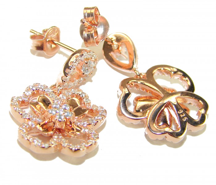 Dazzling Flowers 1.2 carat White Topaz 14K Rose Gold over .925 Sterling Silver handcrafted Earrings - photo 1