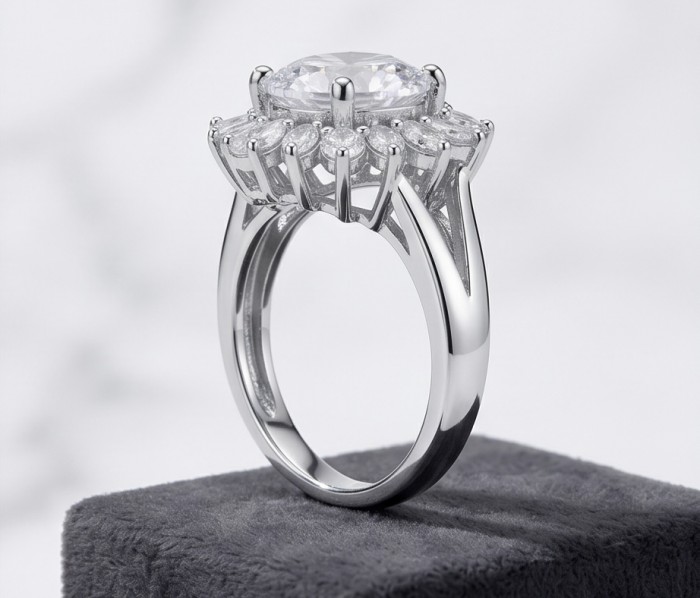 Precious 18.5 carat White Topaz .925 Sterling Silver handcrafted Ring s. 7 1/4 - Side view of 18.5 carat White Topaz ring in sterling silver setting.