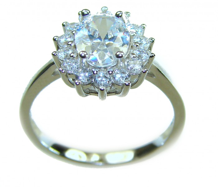 Allure Natural 7.2 carat White Topaz .925 Sterling Silver handcrafted Ring s. 7 - Top view of Allure 7.2 carat white topaz ring in sterling silver.