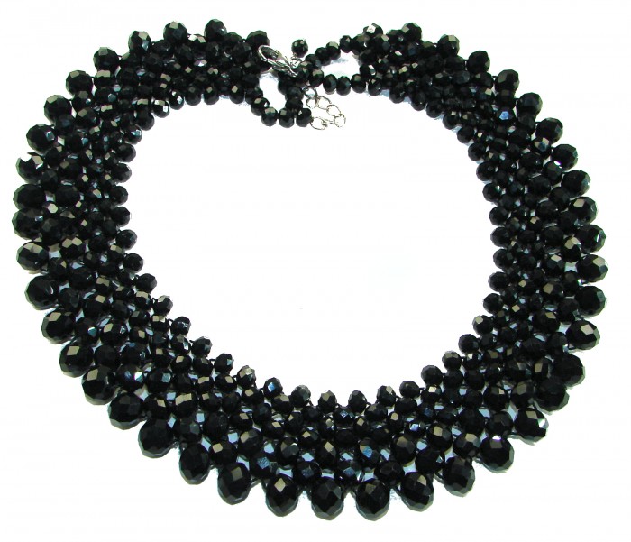 Authentic Onyx .925 Sterling Silver handmade Necklace - Black onyx and silver necklace, top view, showcasing bead arrangement.