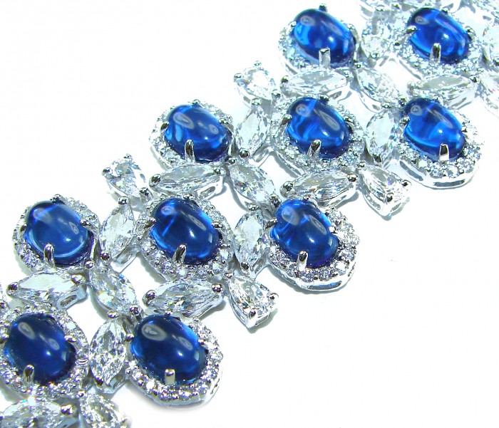 Real Gift of Nature 55.5 carat Authentic African Kyanite .928 Sterling Silver handcrafted Bracelet - Close-up of African Kyanite bracelet with diamond accents