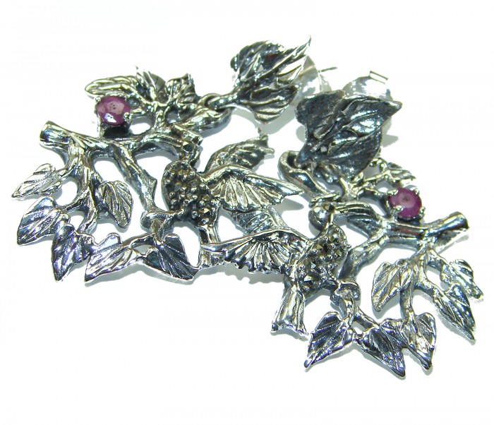 Wild Jangle Large authentic Ruby Marcasitre .925 Sterling Silver handcrafted Statement Earrings - photo 2