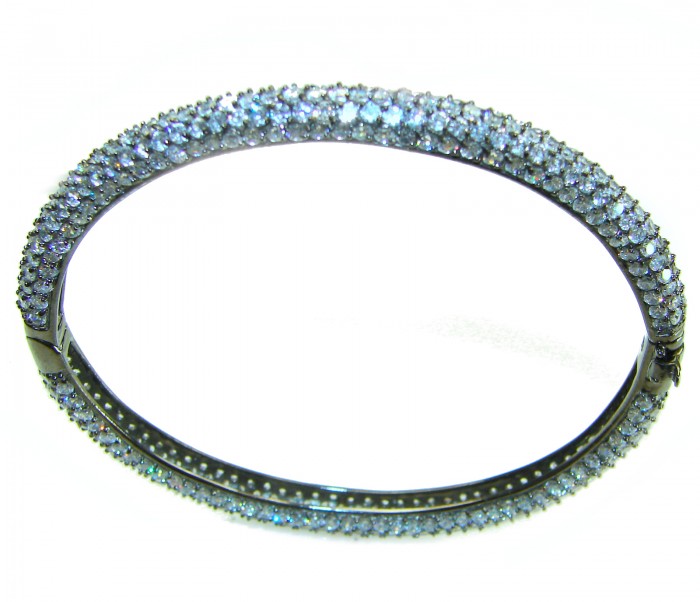 Precious Genuine Pave 22.5 carat White Topaz black rhodium over .925 Sterling Silver handcrafted Bracelet - Top view of pave 22.5 carat white topaz bracelet with black rhodium.