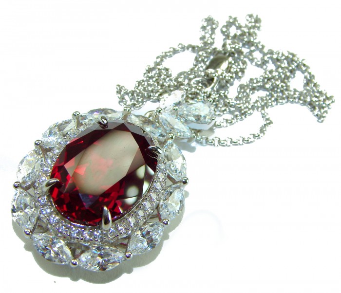 Luxurious 15.2 carat natural Ruby White Topaz .925 Sterling Silver .925 Sterling Silver Statement Necklace - Close-up of ruby and topaz necklace on silver chain.